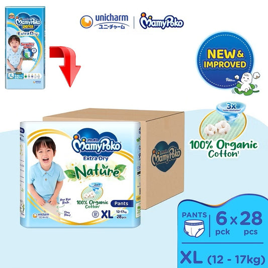 [Carton Sale] MAMYPOKO EXTRA DRY NATURE PANT (XL Size) - 28 sheets x 6 packs